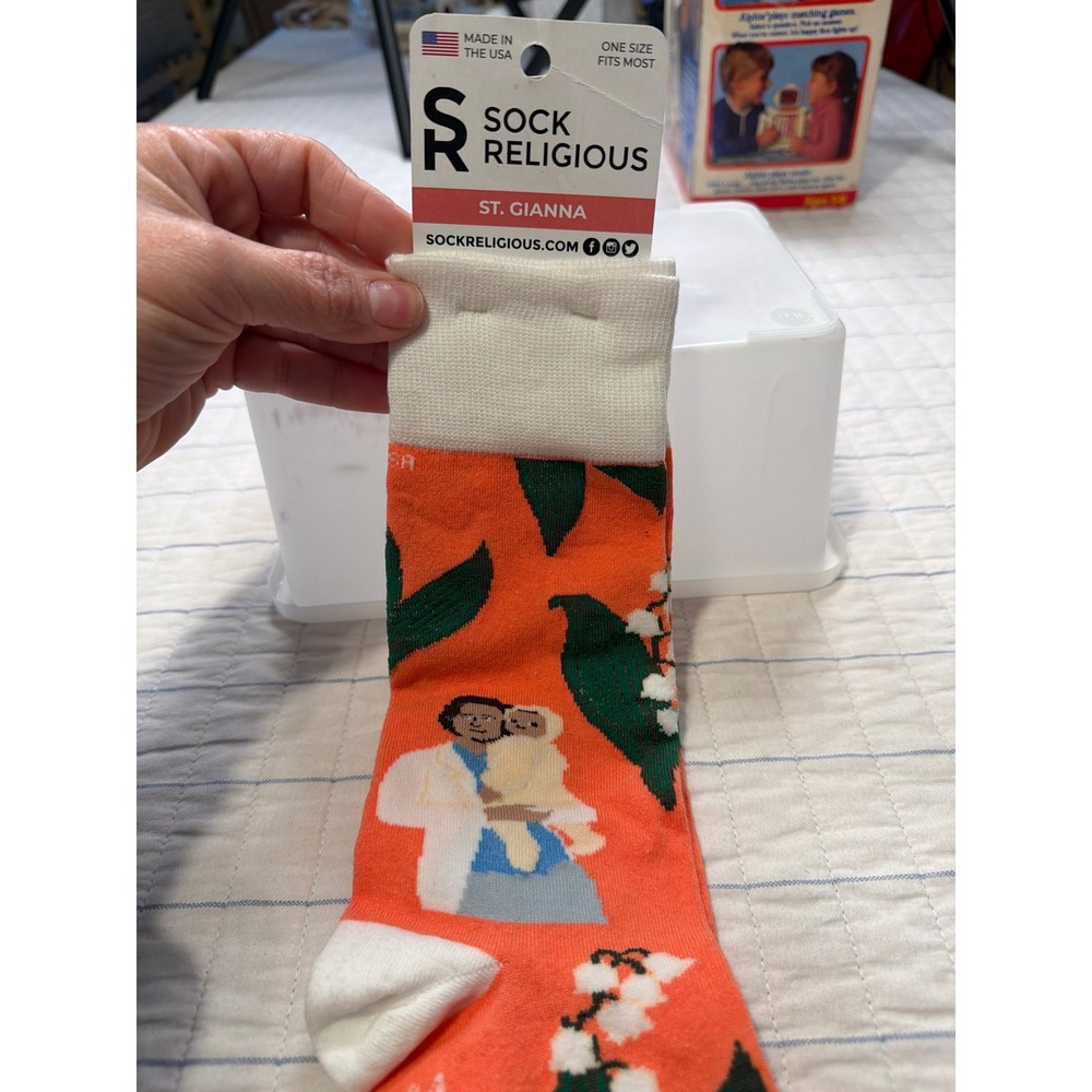 Sock Religious St Gianna Catholic‎ Saint Crew Socks Orange One Size Made in USA